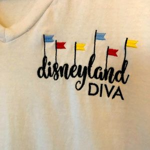 Disneyland Diva White V-Neck Shirt Medium